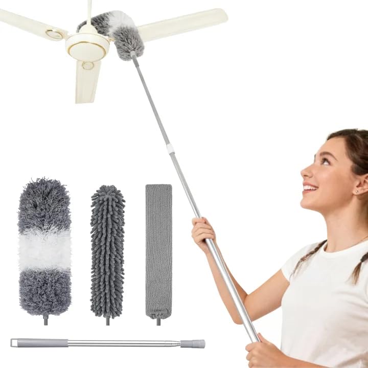 Photo 1 of Microfiber Duster with Extension Pole 27-80 Inch, 4PCS Bendable Washable Duster Set, Stainless Steel Telescopic Handle for Ceiling Fan, High Ceiling, Under Sofa, Bed, Appliances & Blinds