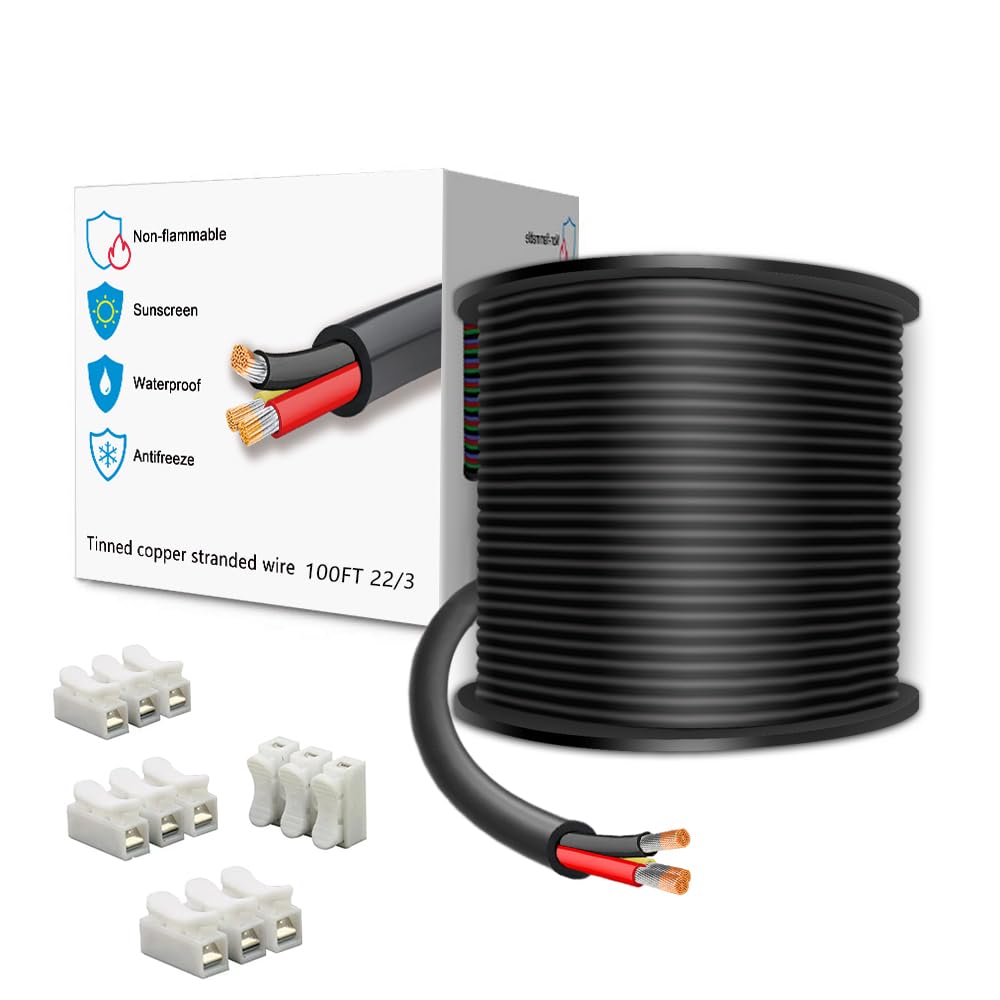 LEADTOPS 100FT 22 Gauge 22/3 3 Conductor Electrical Wire 3 Core 3x0.3mm² Cable for LED Light, Automotive, Boat Equitment