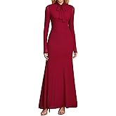 HTZMO Women Fall Long Sleeve Bow Tie Neck Formal Maxi Dresses A Line Flowy Wedding Guest Party Elegant Long Dresses