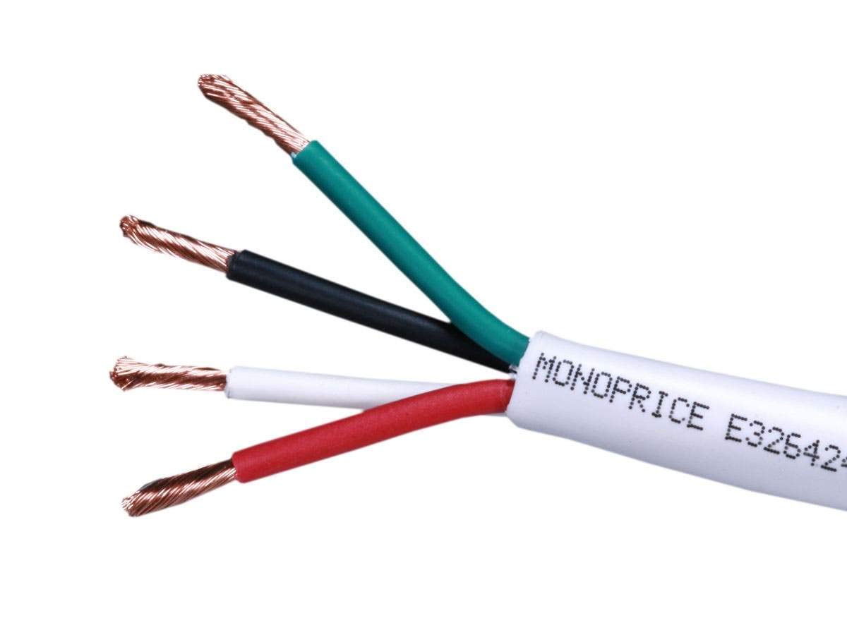 Monoprice 104043 100 ft 18AWG CL2 Rated 4-Conductor Oxygen Free Pure Bare Copper Speaker Wire Cable