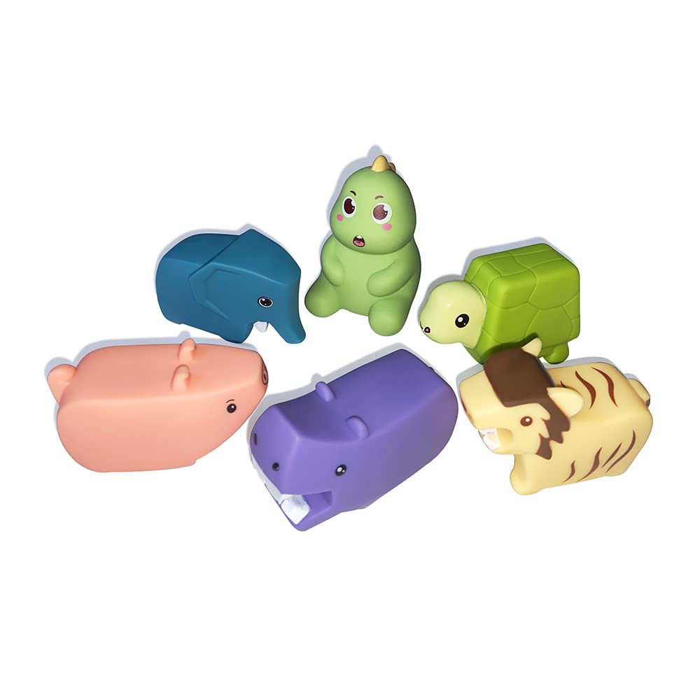 Bath Animals Toys without Holes(6PCS),Baby Soft Bath Toys,Sealed without Holes Bathtub Learning Turtle,Hippopotamus,Tiger,Elephant,Piglet