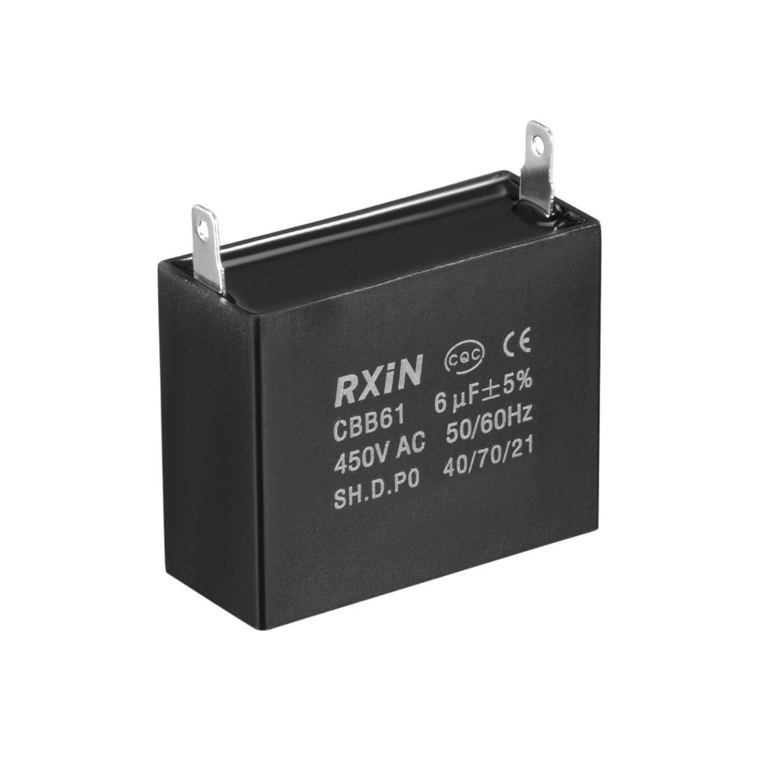 sourcing map Ceiling Fan Capacitor CBB61 6uF 450V AC Single Insert Metalized Polypropylene Film Capacitors 47x20x37.5mm for Water Pump Motor Generator