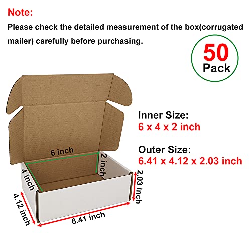 CHBOX 50 Pack 6x4x2''(Inner Size) Corrugated Mailers, Cardboard Small