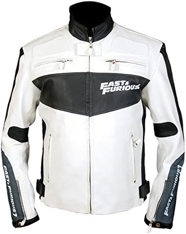 Leather Jacket Men Vin Diesel Dominic Toretto Fast & Furious 7 White Biker