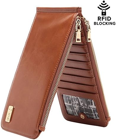 CrossLandy Women Rfid Card Wallet Multi Thin Credit Card Case with Zipper Pocket
