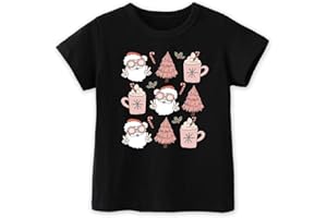 CHEERILULU Toddler Girls Christmas Shirt for Kids Boy, Happy Xmas Shirt, Santa Snowman Trees Dinosaur Digger String Lights Prints, 2-6T