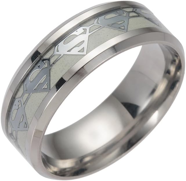 ERLUER Men's Stainless Steel Rings Luminous Glow in The Dark Superman Band Women Jewelry Ring