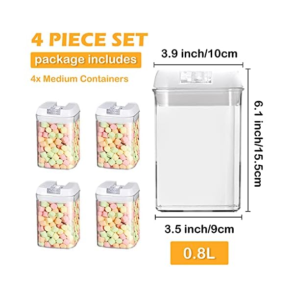 VIVILINEN-Airtight-Food-Storage-Container-Set-Stackable-Kitchen-Storage-with-Lids-Ideal-for-Cereal-Spaghetti-Pasta-Candy-Snacks-for-Keeping-Food-Dry-FreshSet-of-4-08L VIVILINEN Airtight Food Storage Container Set- Stackable Kitchen Storage with Lids Ideal for Cereal Spaghetti Pasta…