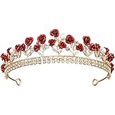 Glitter Red Rose Rhinestones Pearl Tiaras Bride Princess Queen Floral Crowns Headbands Headpiece Hair Decor Jewelry Accessories for Wedding Party