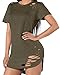 Pxmoda Women's O Neck Short Sleeve Ripped T Shirt Dress (S, Army Green) Small Army Green
