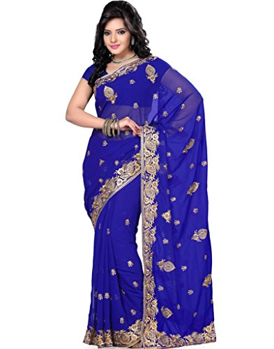 Saree Swarg Royal Blue Color Faux Georgette Saree with Blouse