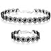 MOWOM Black Stainless Steel Lace Bracelet Necklace Choker Collar Tattoo Flower Set Adjustable