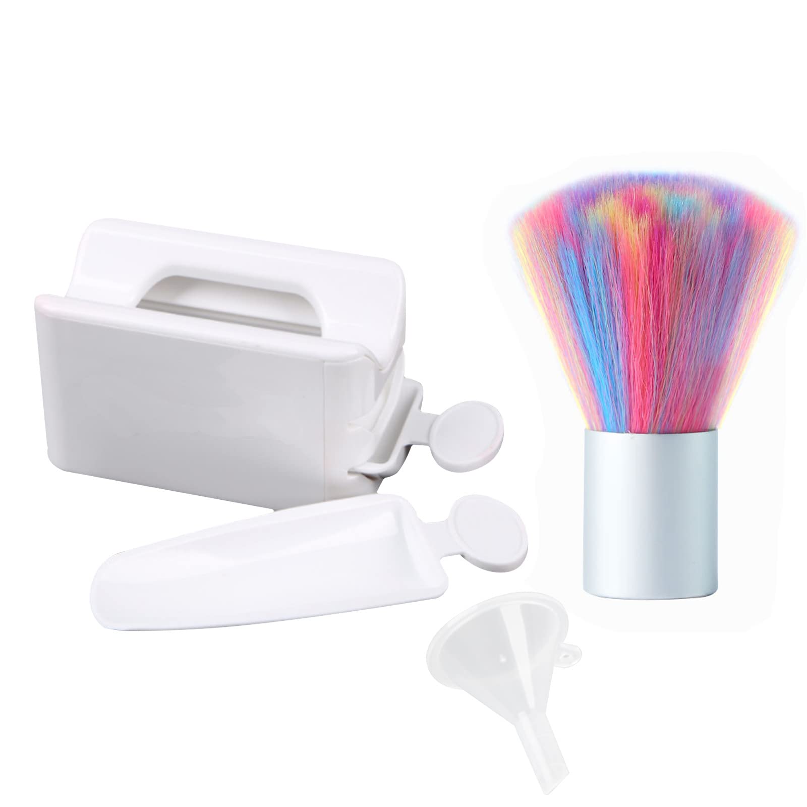 Nail Dipping Powder Recycling Tray System- 2pcs French Nail Dip Container Dip Powder Box and Colorful Soft Nail Art Dust Remover Brushes for Nail Art Manicure Cleaning Makeup Tool