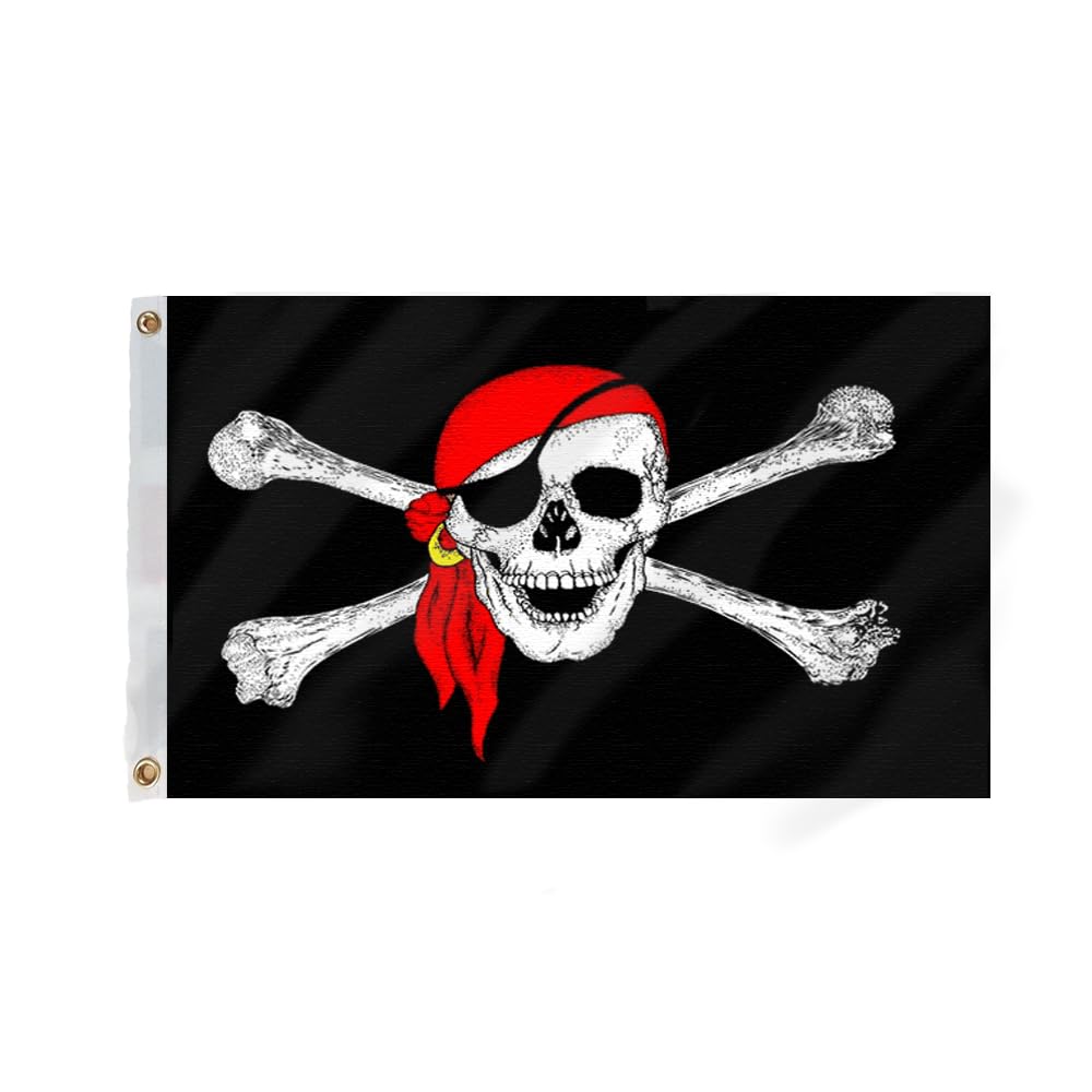 Flagmax Pirate Flag Bandana 5ft x 3ft Pirate Flag with Eyelets Durable Polyester Banner for Indoor and Outdoor Display Nautical Decor Maritime Events Parties Themed Rooms and Home Use