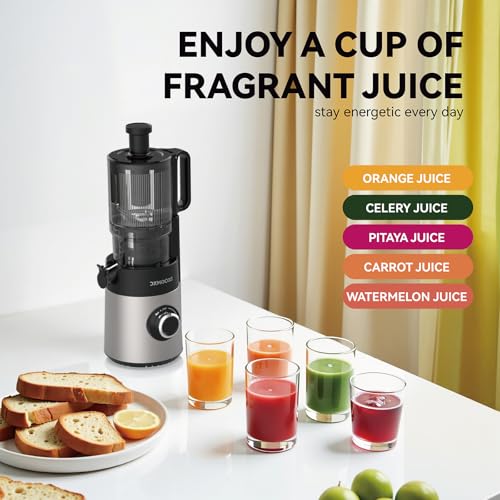 Cold Press Juicer Machine, 5.2" Wide Feed Chute Juice Extractor, 54 oz Large Hopper, Easy to Clean & High Juice Yield, BPA Free, Slow Masticating Juicer for Whole Fruits & Vegetables