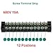 MILAPEAK Terminal Block and Strip - 5pcs 12 Position 600V 15A Dual Row Screw Terminals Strip with Cover+5pcs Pre-Insulated Barrier Jumper Strips Black & Red+ Spade Fork Wire Connectors