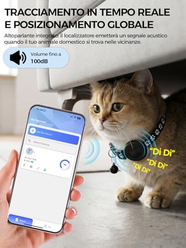Collare GPS Gatto, GPS per Cani, Localizzatori GPS per Cani e Gatto Compatibile con iOS e Android, Nessun Abbonamento, Cronologia Percorsi 7 Giorni, Tracciamento in Tempo Reale, per Gatti, C-ani, ecc.