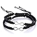 2Pcs 8 infinity Couple Braided Leather Luck Bracelet Handcrafted Stainless Steel Infinity Friendship Rope Bracelet Set Adjustable for Women Girl (black without card)