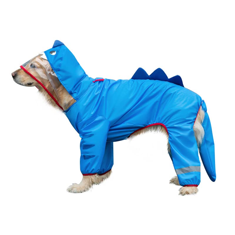 Dog Raincoat with Leg,Dog Shark Cosplay Four Legged Hooded Rainwear Poncho with Tail,Lightweight Waterproof Dog Jumpsuit Jacket with Reflective Stripes & Traction Hole for Medium Large Dog_8XL(Blue)
