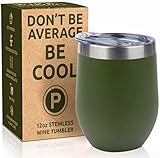 PIKE Uncorked Wine Tumbler with 2 Lids, 12oz - Double Wall Stainless Steel Vacuum Insulated Outdoor Tumbler Cup for Wine, Coffee, Cocktails - Shatterproof, Portable - Cold 9 Hrs Hot 3 hrs, Olive