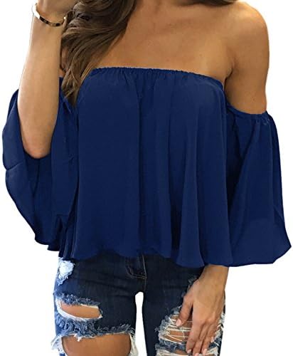 FELACIA Women Sexy Off The Shoulder Tops Summer Chiffon Blouses Crop Tops for Ladies Teens Juniors