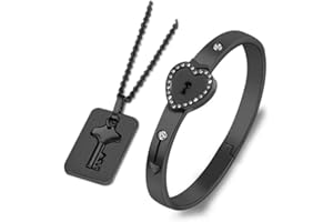 SONGCHANGJEWELRY Lock Bracelet and Key Necklace - Titanium Steel Couples Jewelry, Romantic Gift for Valentines Day, Birthday, Christmas, Wedding, Anniversary