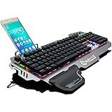 KRNELLY PK900 DIY Backlight Mechanical Gaming Keyboard,104 Keys Blue Switch Illuminated Keyboard with Phone Holder and Left Wrist Rest for Gaming and Typing