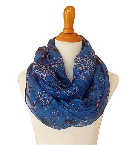 SCARF_TRADINGINC Floral Butterfly Bird Dragonfly Light Weight X-large Infinity Scarf (Bird & Floral Blue)