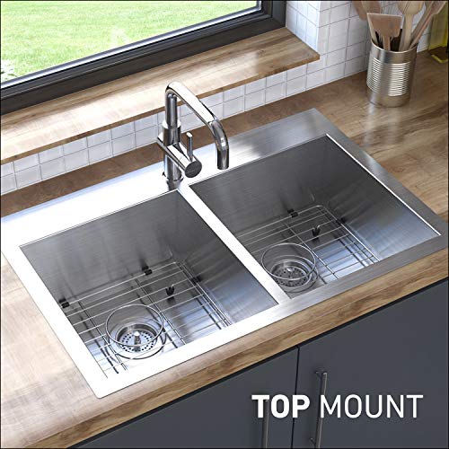 Artika SQ220GS18CCA 31"x 20" Double Bowl Undermount or Dropin 18 Gauge 50/50 Kitchen Sink