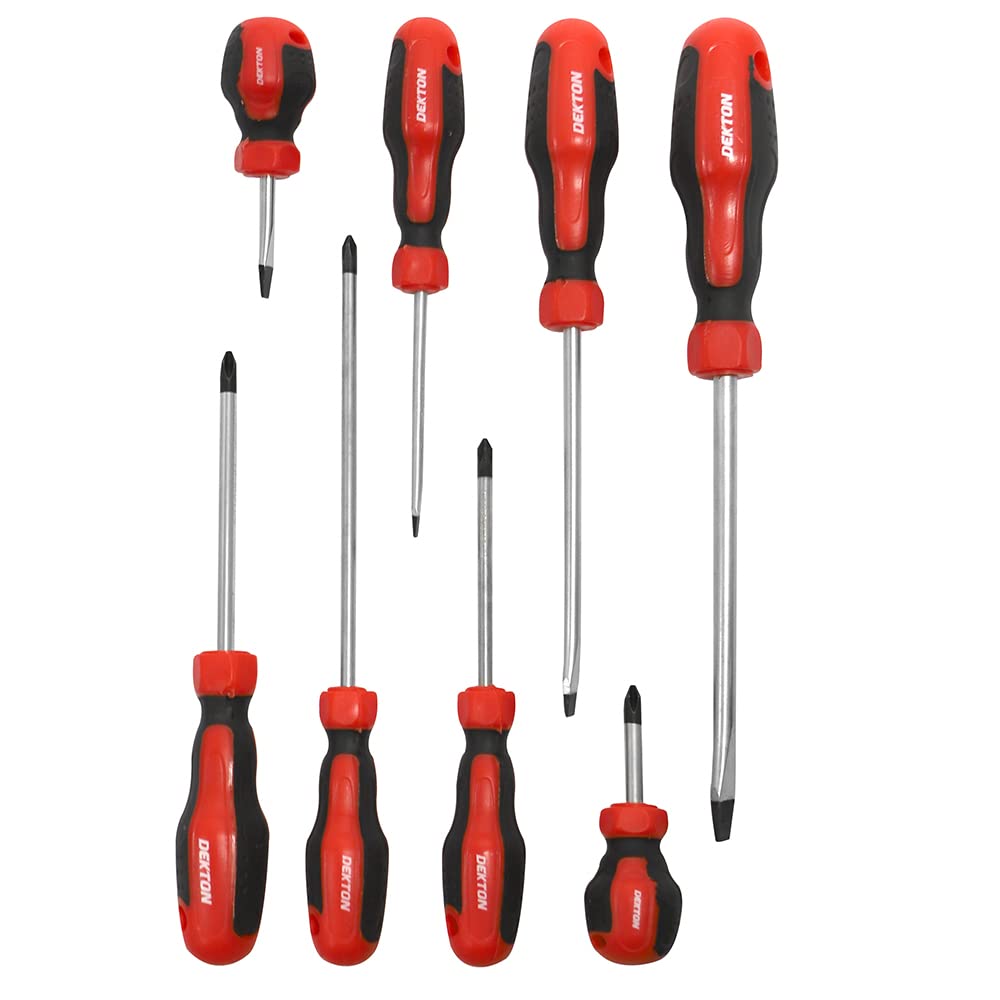 Dekton 8pc Screwdriver Set-precision Magnetic Tips| Includes Flat & Phillips Heads| Ergonomic Non-slip Handle For Comfort & Control| Durable Chrome Vanadium Steel| Perfect For Home, Professional Use