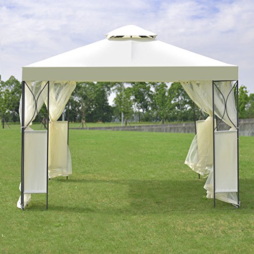2-Tier 10'x10' Gazebo Canopy Tent Shelter Awning Steel Patio Garden Beige Cover
