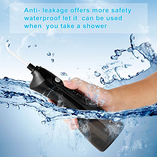 ACEVIVI Water flosser Oral Irrigator for Teeth with 4 Jet tips Cordless Rechargeable Portable Power Dental Flosser (180ml, Black)