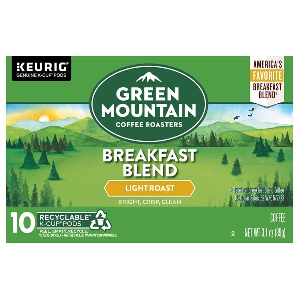 GREEN MOUNTAIN COFFEE ROASTERS, LIGHT ROAST, BREAKFAST BLEND, COFFEE, K-CUP PODS, 10 COUNT
