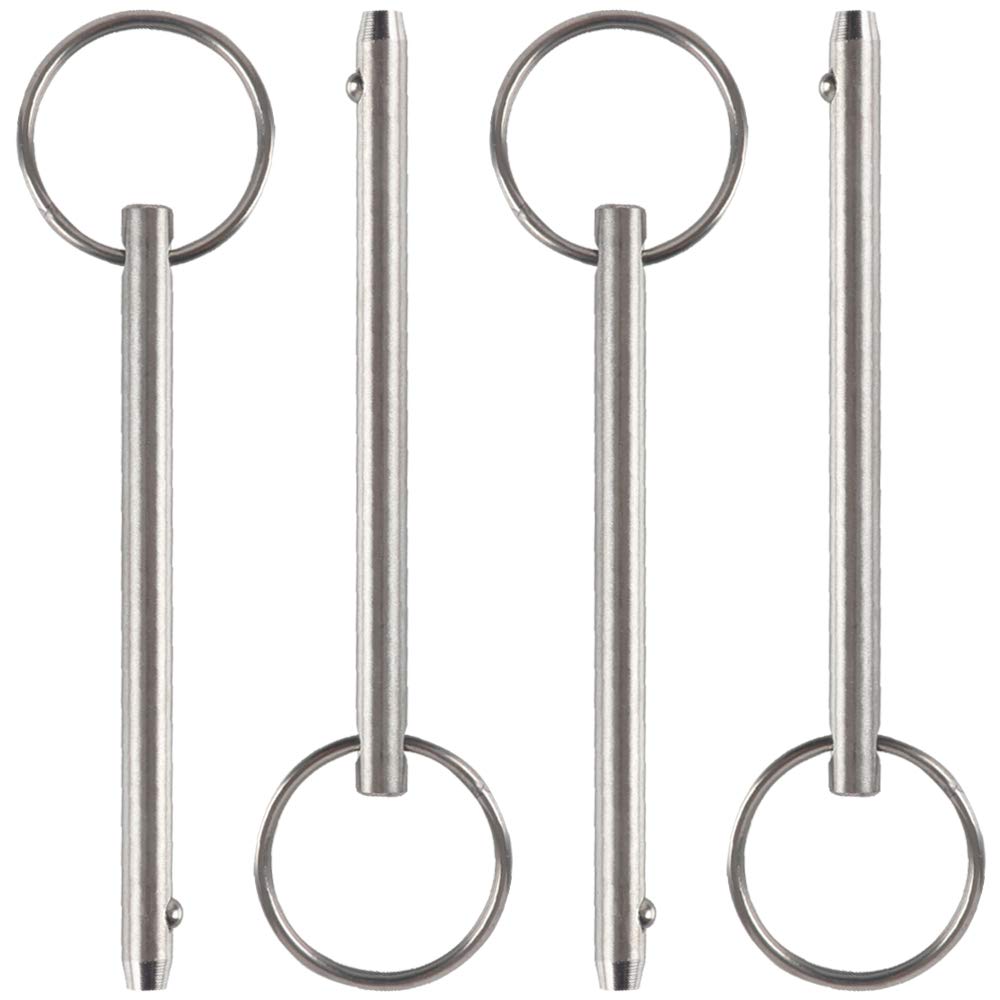 4 Pack Quick Release Pin, Diameter 1/4"(6.3mm), Total Length 3.75"(95mm), Usable Length 3"(76mm), Full 316 Stainless Steel, Bimini Top Pin, Marine Hardware