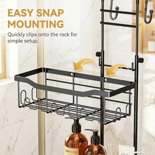 Gabeeriso 3-Tier Over-the-Door Hanging Shower Caddy Bathroom Organizer | Rustproof Black Shower Shelf with 28 Multi-Purpose Hooks for Towels, Soap & Bath Supplies, Ideal for Shower & Bathrooms