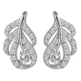 FENDINA Women Luxury 18K White Gold Plated Leaf Shaped Dangle Earrings Cubic Zirconia CZ Paved Drop Earrings for Wedding Party