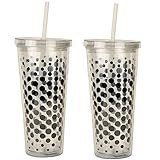 Iced Beverage Cup / Tumbler with Lid and Straw 2-Pack (Dots)
