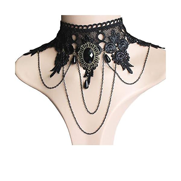 Jurxy Black Choker Lace Necklace with Bracelet Set Punk Party Gothic Vintage Handmade Retro Bracelet Wristband for Women… - Image 4