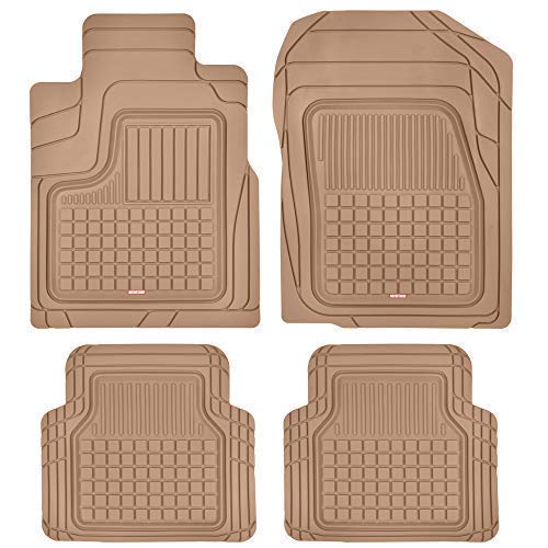Solid Pro Rubber Car Floor Mats - Performance Plus Heavy Duty Liners for Auto SUV Truck Car Van - 4-Piece Set - Thick, Odorless & All Weather (Beige Tan)