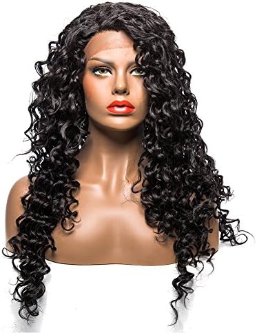 Long Curly Synthetic Lace Front Wigs for Women Black L Part