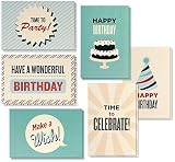 48-Pack Happy Birthday Cards Box Set with Envelopes, 6 Assorted Retro Party Designs, Blank Inside, for All Ages Men Women Kids Coworkers, 4 x 6 Inches