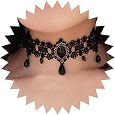 TseanYi Lace Black Choker Necklace Pearl Tassel Lace Necklace Goth Lace Pattern Necklace Vintage Lace Short Collar Necklace Jewelry for Women Cocktail Party