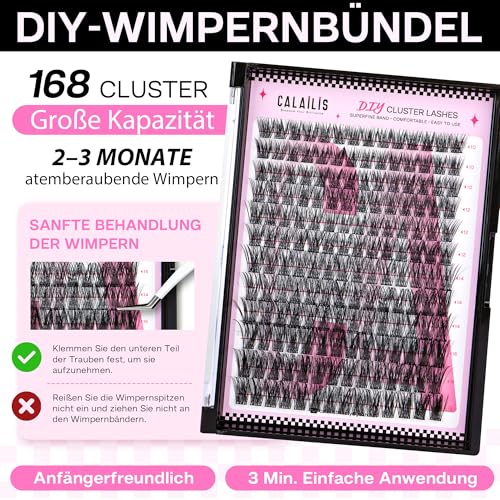 CALAILIS Pack of 168 DIY Cluster Eyelashes, D Curl Individual Extensions, Eyelash Extensions, Volume Tufts for Home (03, 10-16 Mix)