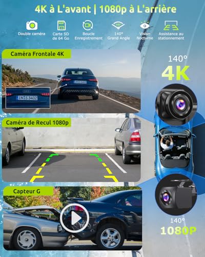 ESSGOO CarPlay Car, Supports Wireless CarPlay and Android Auto, 10.26 Inch IPS Touch Screen, 4K Front Camera and 1080P Rear View Camera, Bluetooth 5.3, GPS, FM, AUX, Mirror Link, TF Card 64G