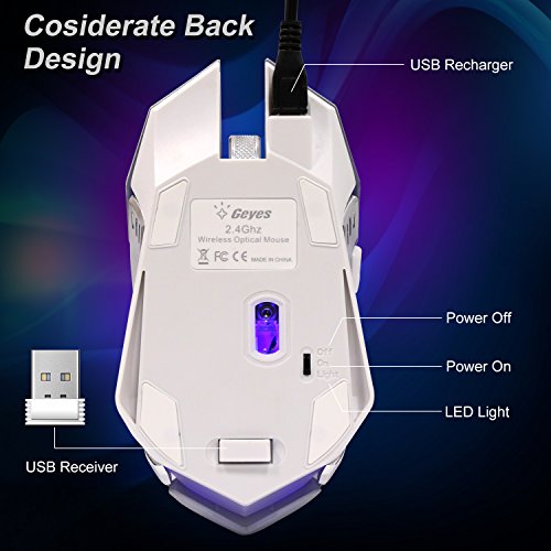 VEGCOO C9s (Updated Version) Wireless Gaming Mouse, Rechargeable Silent Click Mice with Nano Receiver, Changing Breathing Backlit, 3 Adjustable DPI Up to 2400 for Laptop, PC, MacBook (C9s Sliver)