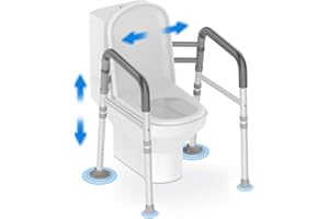 Delog Toilet Safety Rails 300 lb - Adjustable Toilet Safety Frame & Rails, Toilet Safety Rail for Elderly Adults, Toilet Handles for Seniors, Toilet Bars for Elderly & Handicap (Gray)