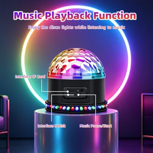 Disco Ball, Gomifie Mirror Ball 54 LEDs with Music Player and Dual Speakers, Party Light Sets with 3 Activated Modes and 3 Specal Modes for DJ, Christmas, Bar and Party