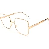 Dollger Oversized Square Blue Light Blocking Glasses for Women Men Metal Frame Anti Bluelight Glasses for Computer Screen Use