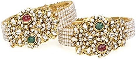 Traditional Jewellery Kundan Pearl Bangle for Women (White) (6600b)