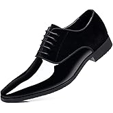 TBDZBXT Men's Tuxedo Patent Leather Classic Velvet Lace-Up Business Dress Shoes